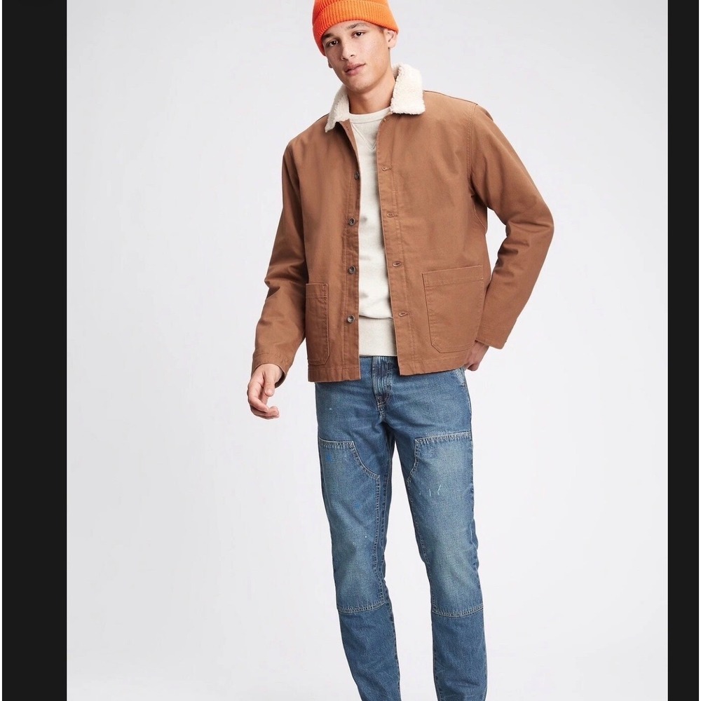 Gap Work-Force Canvas Sherpa Chore Jacket‎ Mens Large Brown Borg Collar Coat